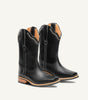 Custom brown cowboy boot with embossed black floral leather upper - side view