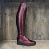 Oxblood faux croc gloss leather swatch for custom Celeris boots