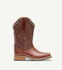 Custom brown cowboy boot with embossed black floral leather upper - side view