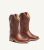 Custom brown cowboy boot with embossed black floral leather upper - side view