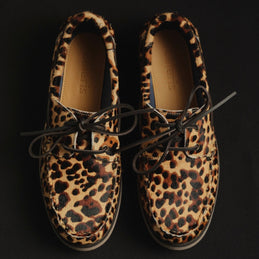 Limited edition leopard deck shoes by celeris UK in hairy faux leopard leather