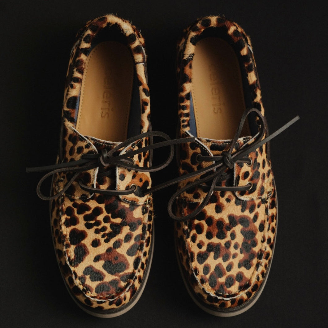 Limited edition leopard deck shoes by celeris UK in hairy faux leopard leather