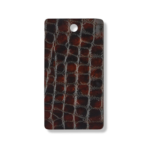 Chocolate brown faux croc gloss leather swatch for custom Celeris boots