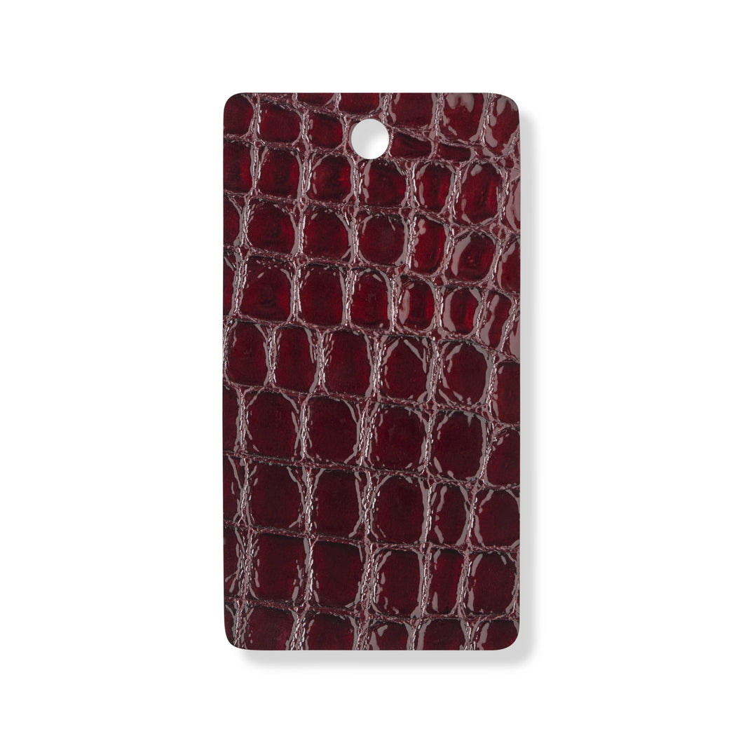 Oxblood faux croc gloss leather swatch for custom Celeris boots